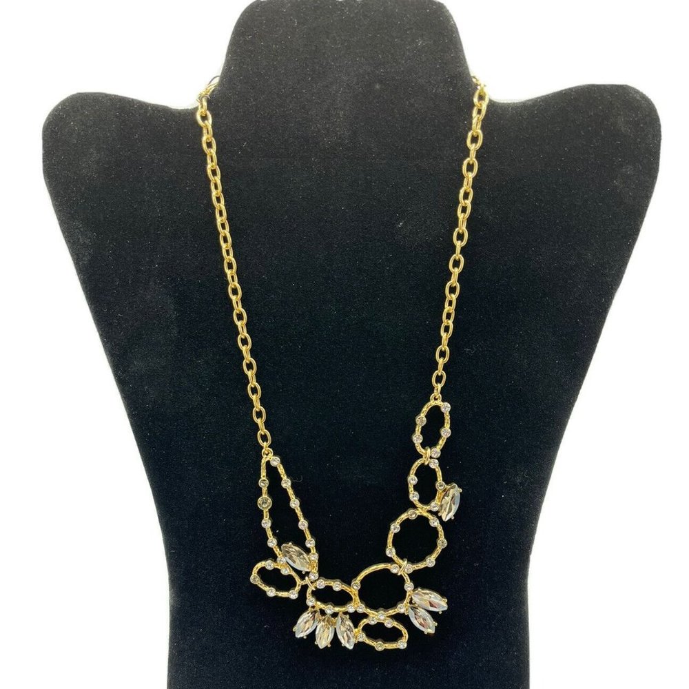 Statement Gold Tone Sculpture Smoky & Clear Color Rhinestone Choker Necklace 18"